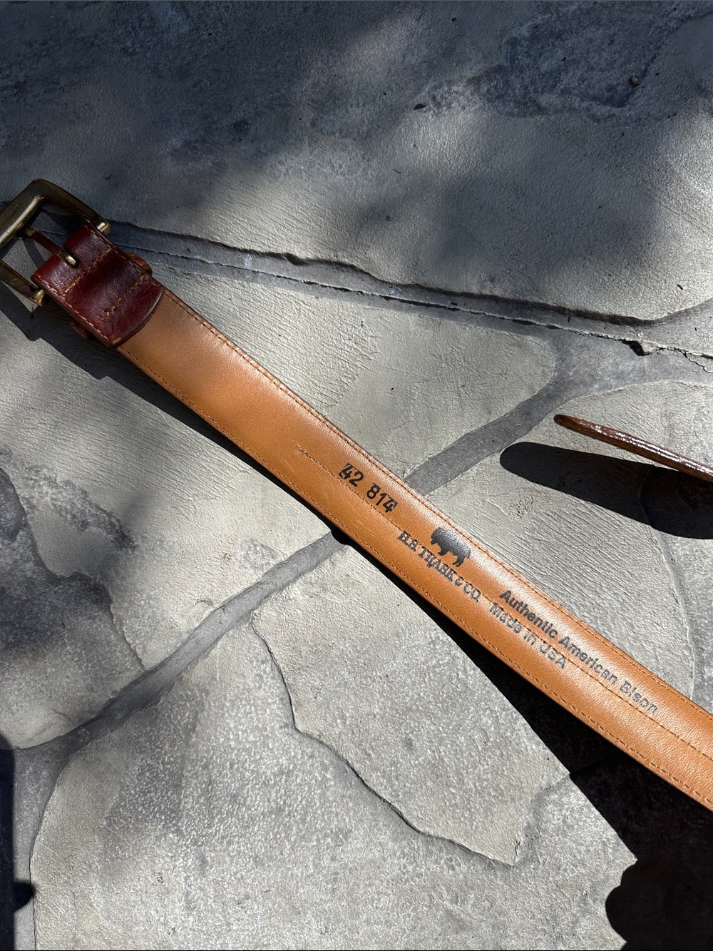 Men's Tan Leather Belt with Brass Buckle
